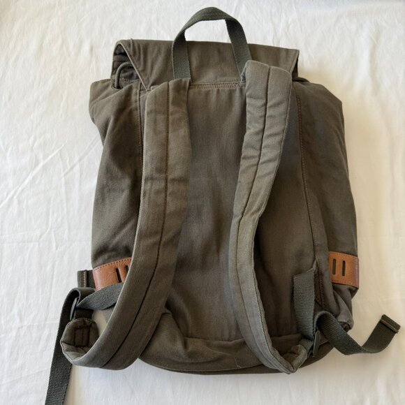 J.Crew Canvas Backpack Drawstring Green Rucksack Flaptop - Picture 4 of 4